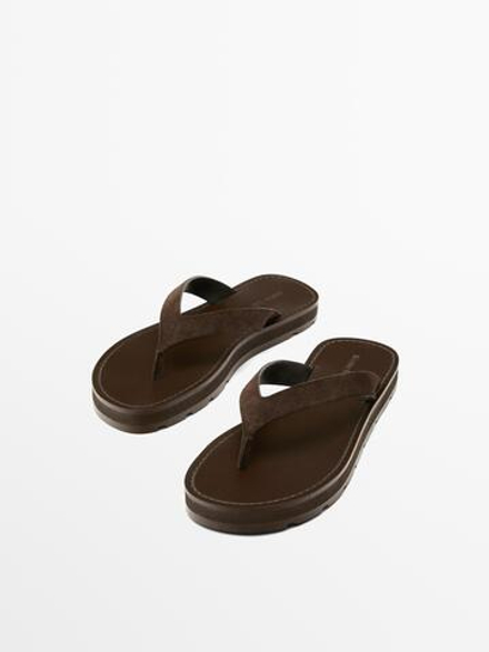 Massimo Dutti Кожаные сандалии с разделителем для пальцев ног, коричневый