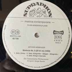 Винтажная виниловая пластинка LP Arthur Honegger Артюр Онеггер, Die Tschechische Philharmonie, Dirigent Serge Baudo, Симфония Sinfonie Nr.2, 5 (Чехословакия 1974)