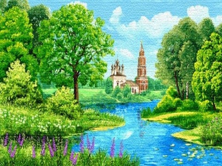 Гобеленовая картина "D. ЦЕРКОВЬ БЛАГОВЕЩЕНИЯ" в багетной раме, Россия.