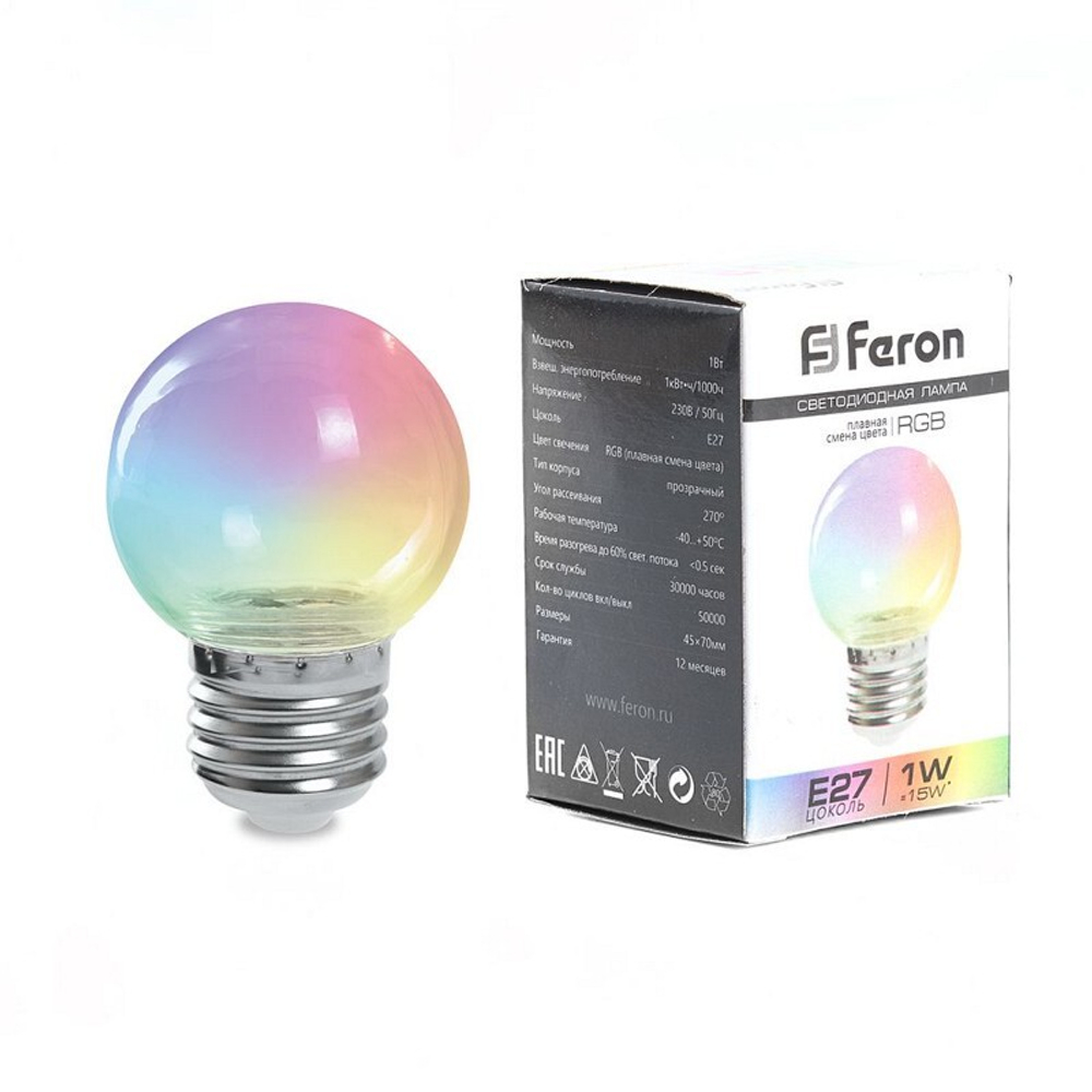 Лампа светодиодная.   3W  230V E27 RGB G60. LB-371 прозрачный быстрая смена цвета
