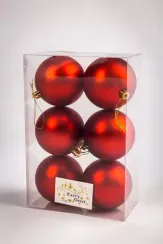 Набор пластиковых шаров Анет 80 мм., красный матовый, 6 шт., ЕлкиТорг (150300)