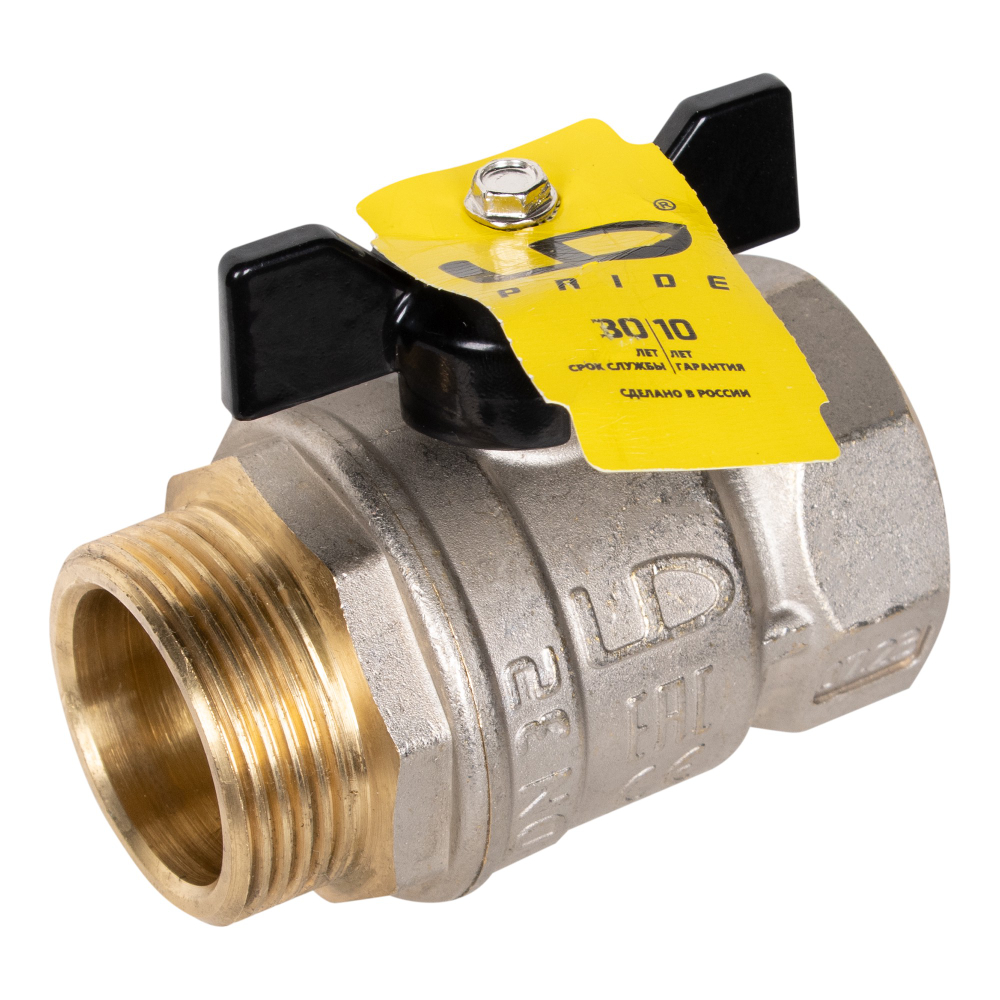Кран шаровой латунный LD Pride 47.32.B-Н.Б Ду 32 Ру 25 вн-нр, (бабочка)