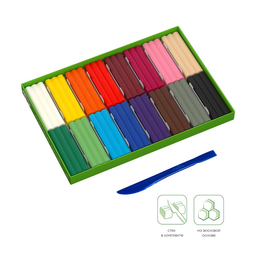 Пластилин 16 цветов Гамма Пчёлка, восковой, 196гр, со стеком, картон.упак.