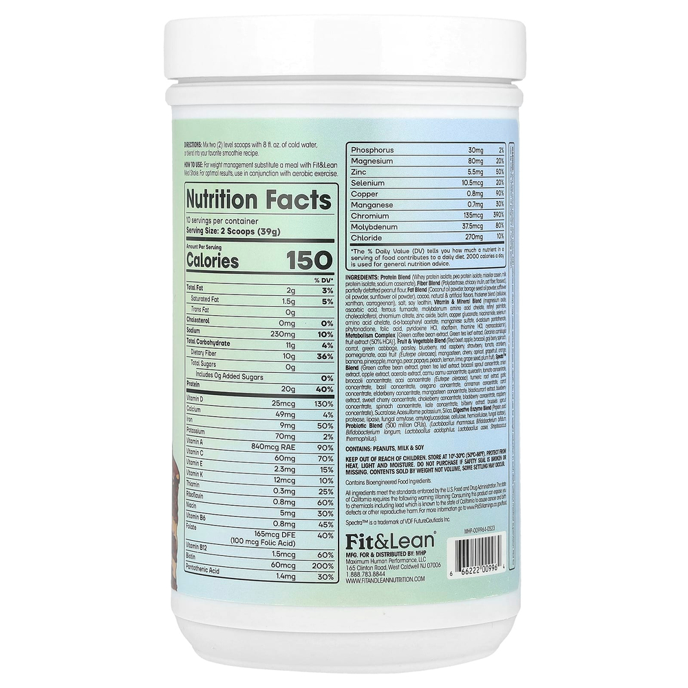 Fit & Lean, коктейль, комплексное питание для фитнеса, шоколадный пирог с арахисовой пастой, 390 г (0,86 фунта)
