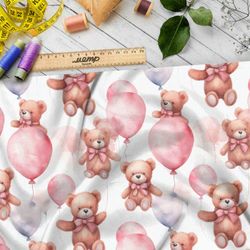 Ткань премиум дюспо медведи с акварельными шарами