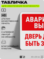 Табличка для обеспечения безопасности "Аварийный выход, дверь должна быть закрыта", для офиса, по охране труда для предприятия, организаций, 40х30 см, Silver Plane x Айдентика Технолоджи