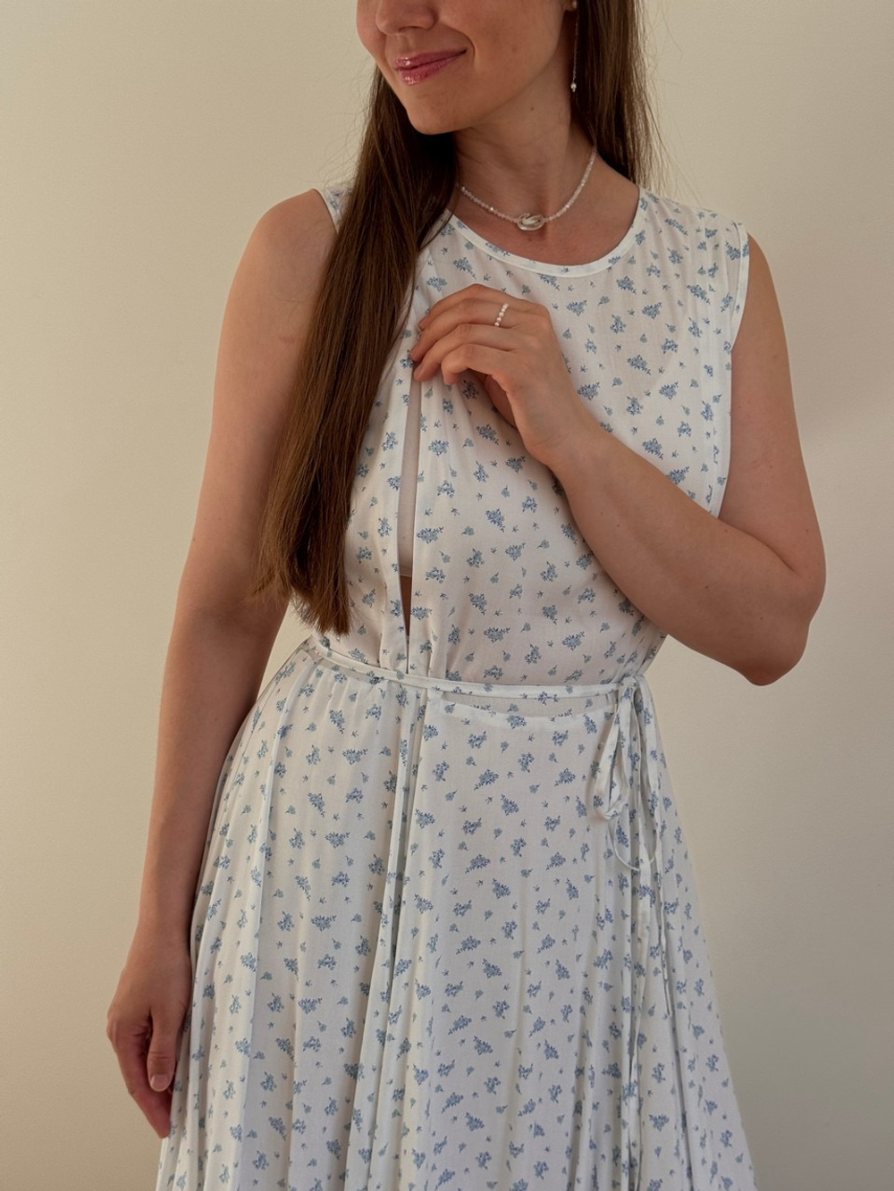 Платье Василина для беременных и кормящих, Айвори с голубыми цветами