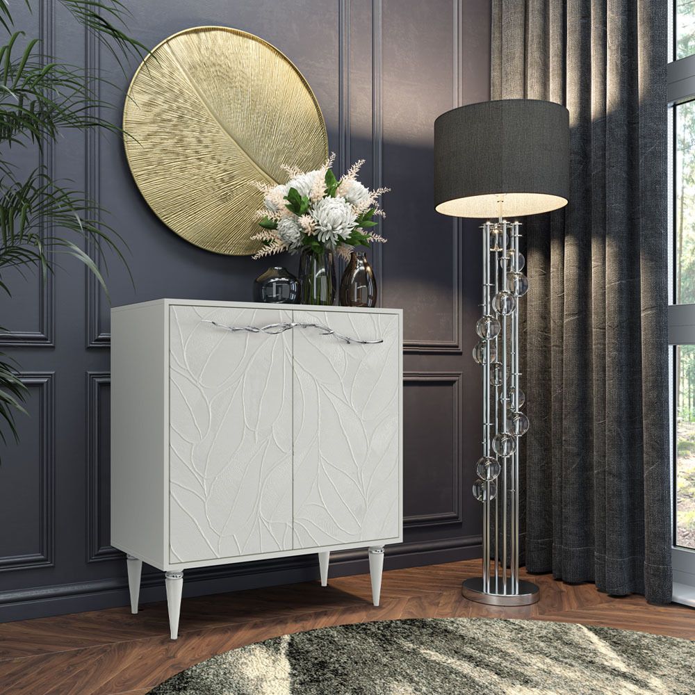 Комод Арт Колор leaves Классик Сильвер с 2 полками Белый опал