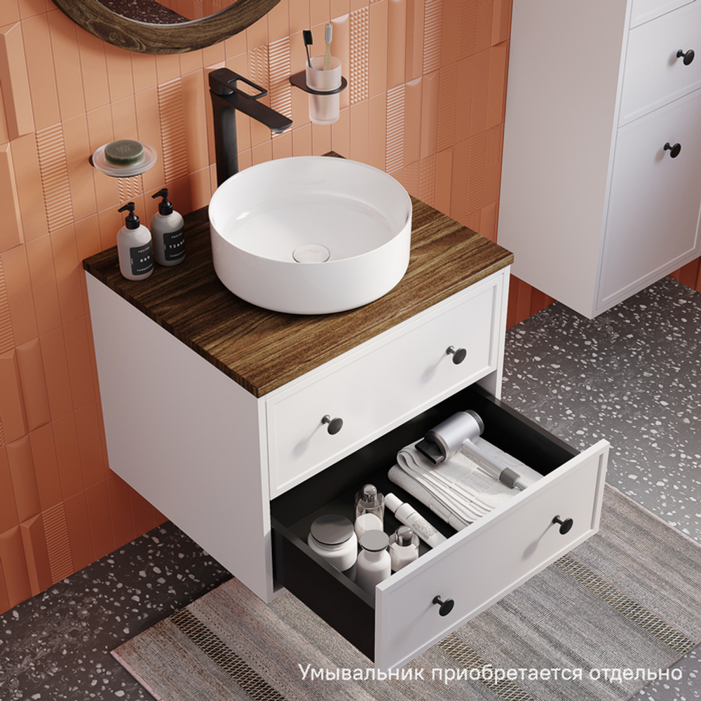 Тумба подвесная IDDIS Torr, со столешницей МДФ, макадамия орех, 60 см, белый матовый, TOR60WMi95K