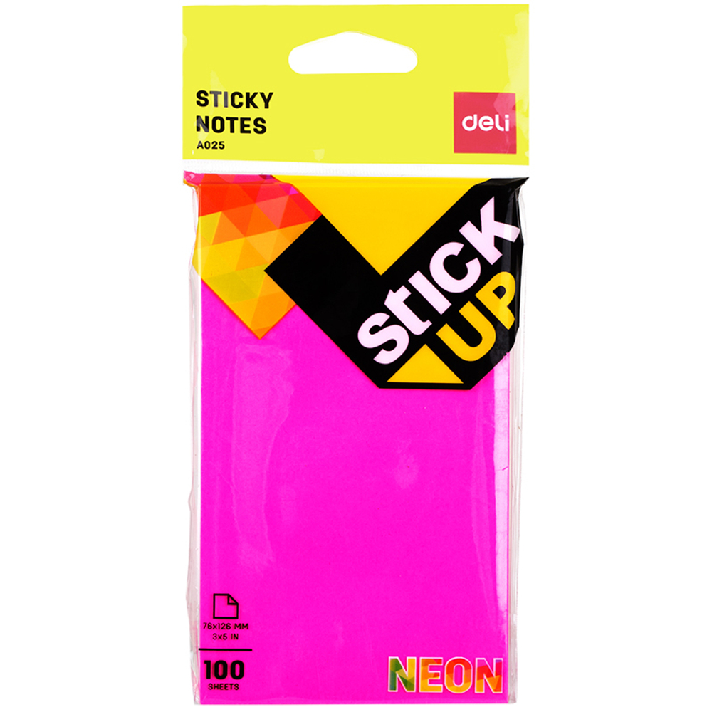 Клейкие листки DELI "Stick Up", 76х126 мм, ассорти неоновые, 100 листов, европодвес