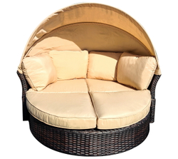 Трансформирующаяся круглдая кровать из ротанга JHB2165, цвет коричневый, подушки бежевые