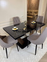 Кухонный раскладной стол "Вирджиния" , черный мрамор и 4 стула ЛОНДОН