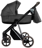 Детская коляска Roan Sol Vintage Luxury Leather 2.0 3 в 1 с автокреслом Tutis Elo Lux EduSky Black VEGA99DB Woodland Gray/Nickel/руч.Cappuccino