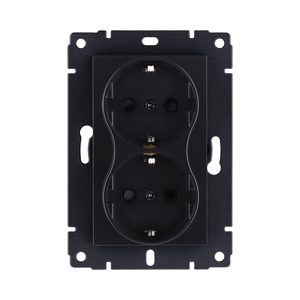 Розетка штепсельная SCHUKO двойная 16A/250 В, черный матовый Kollinger REA-032BM для Aspekt, Eleganz, Reflex