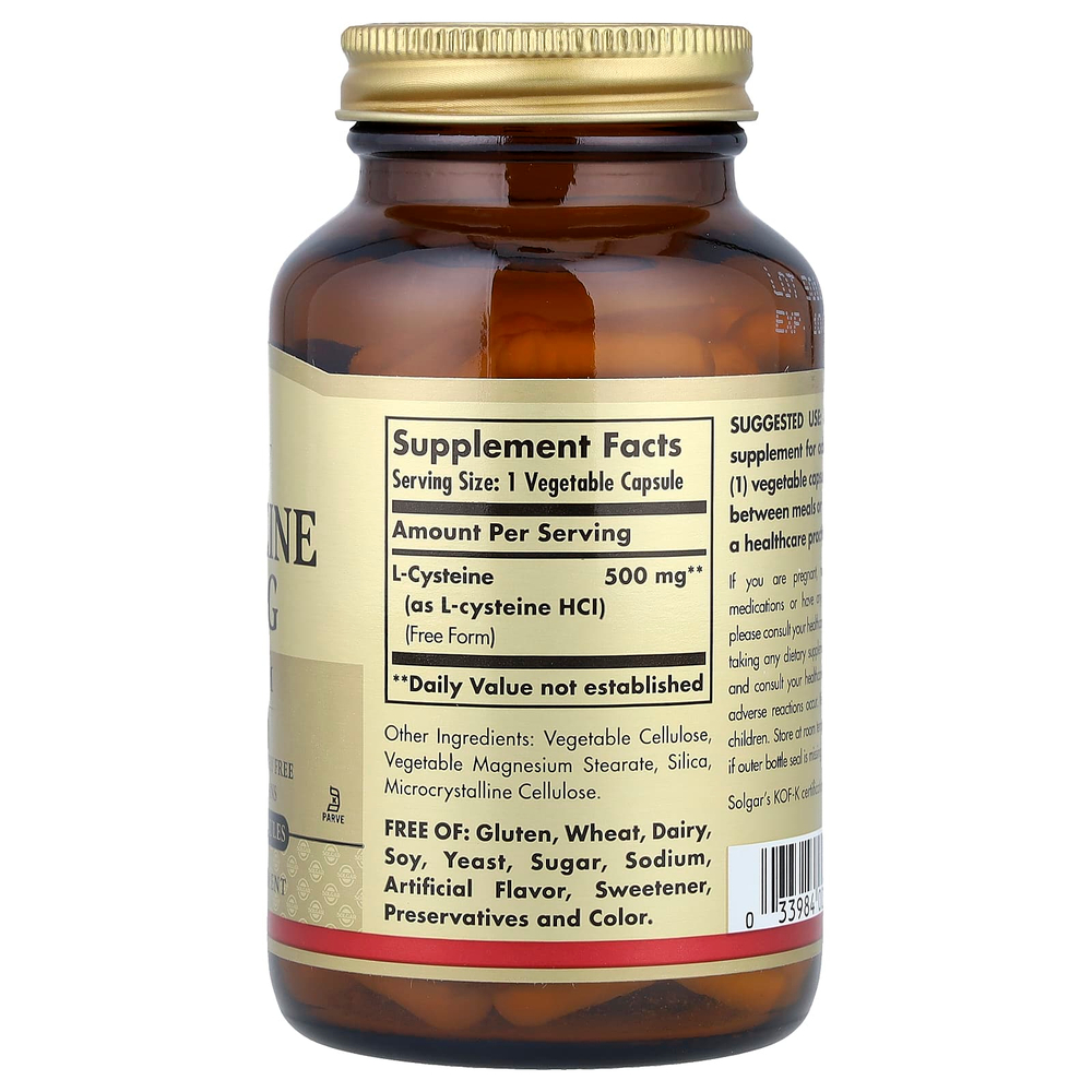 Solgar, L-цистеин, 500 мг, 90 растительных капсул