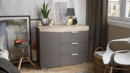 Комод для одежды с ящиками и полками Дуб Сонома/Графит Серый 3 ящика 100х45х79 см