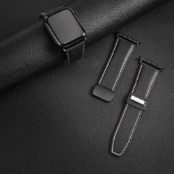 Ремешок из натуральной кожи черного цвета для смарт часов Apple Watch 38, 40, 41, 42мм, серия YA Series от Dux Ducis