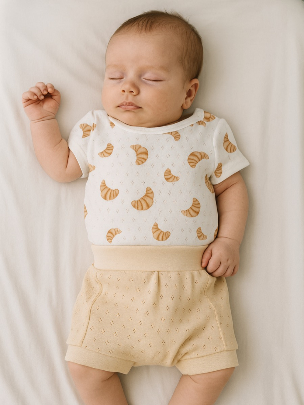 Боди "Круассаны" и шортики, Крем/бежевый