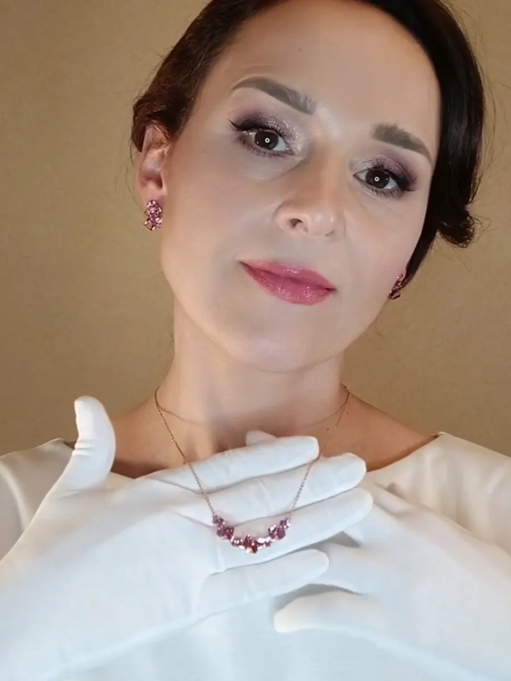 Серьги гроздья Мираж с розовыми кубиками Swarovski
