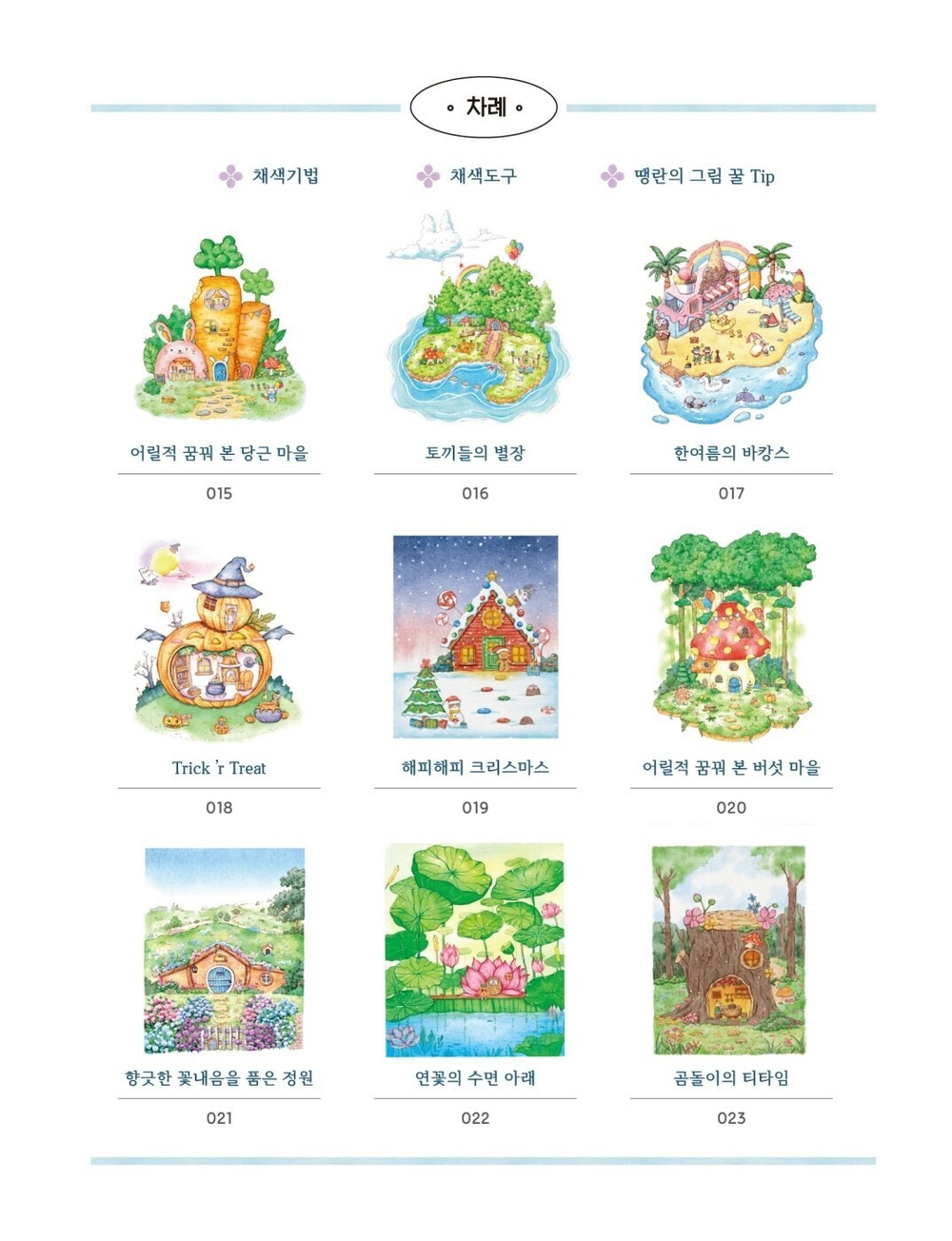 Fairytale Village Watercolor. Coloring Book