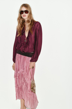 ZARA ЮБКА МИДИ С ВОЛАНАМИ, МАРСАЛА