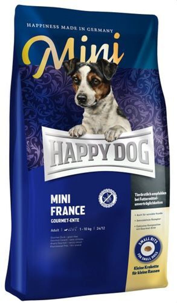 Сухой корм Happy Dog Mini France для собак мелких пород при пищевой аллергии беззерновой с уткой 1 кг