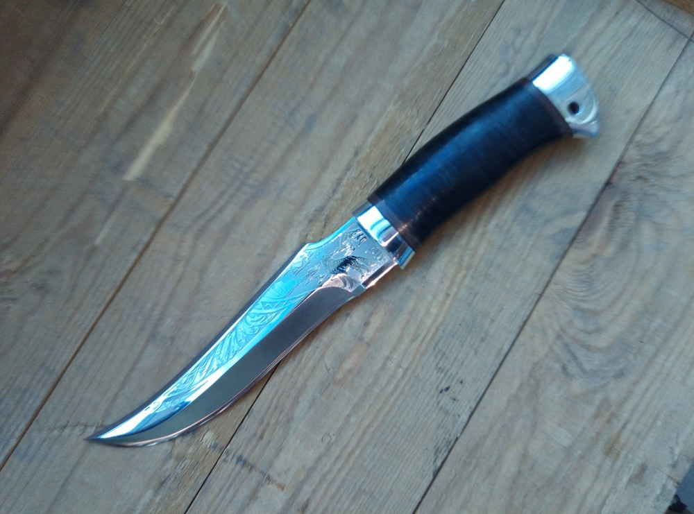 Нож НС-50 гравировка на клинке, рукоять с алюминиевыми вставками (Златоуст)