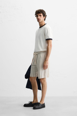 ZARA ШОРТЫ ИЗО ЛЬНА И ВИСКОЗЫ, ПОЛОСКИ