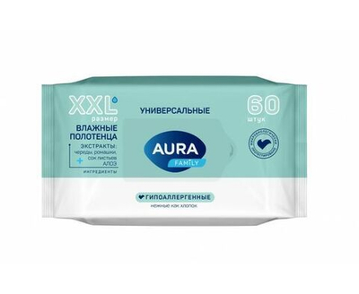 Влажные полотенца AURA Family XXL 60 шт
