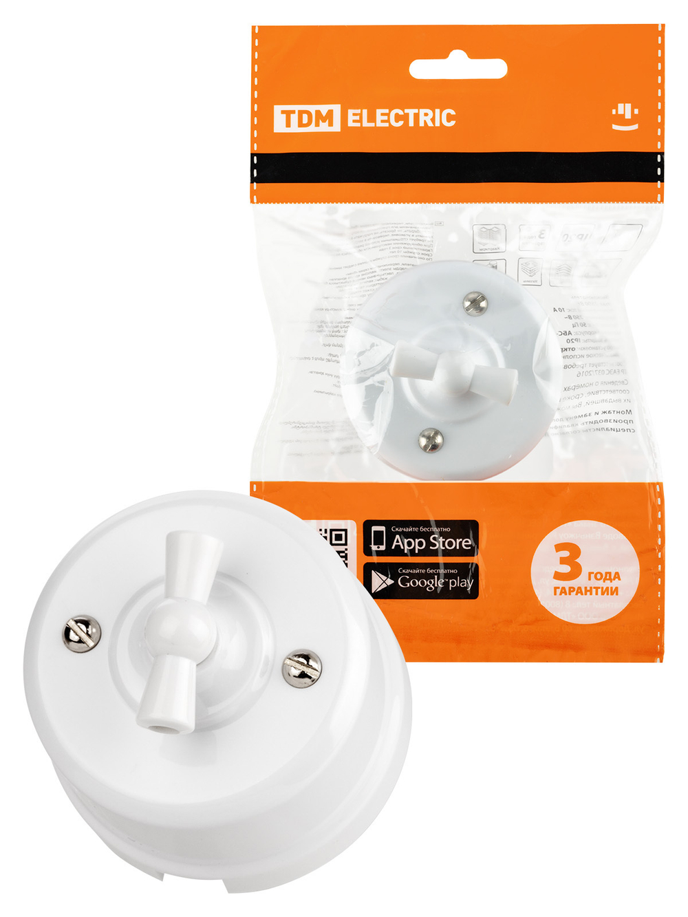 Выключатель белый Виви с ручкой (бантик) поворотный проходной 10А TDM