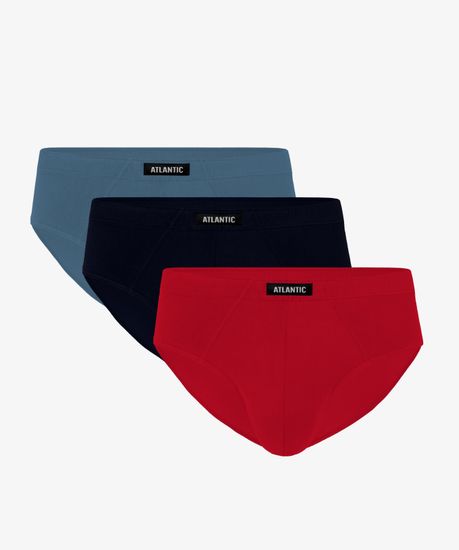 Мужские трусы (3шт) слипы классика Atlantic 3MP-129, деним + темно-синие + красные
