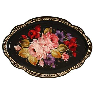 Жостовский поднос декоративный, размер 32х22 см (A11), металлический