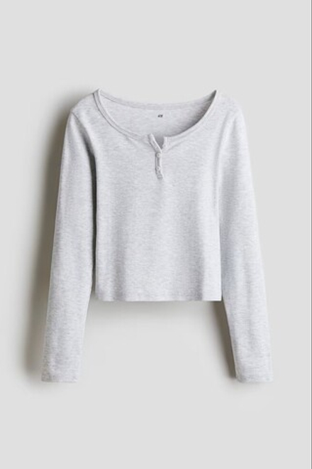 H&M Трикотажный топ с длинным рукавом, светло-серый