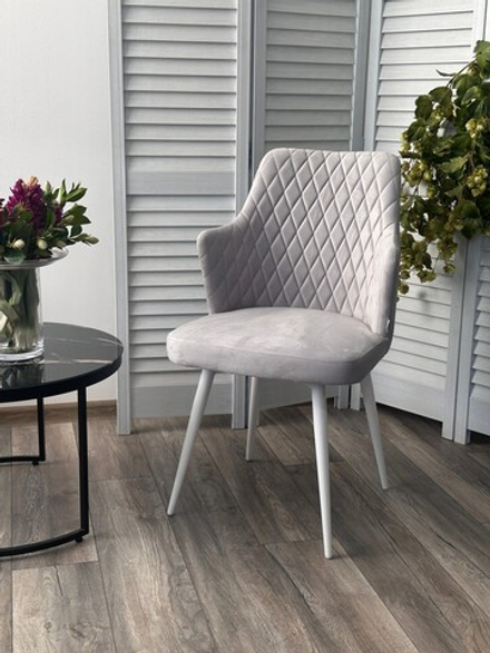 Стул М-City DISAUR Герман (Herman) поворотный на 360 градусов, Bm-4 Светло-серый, Велюр, Белый каркас