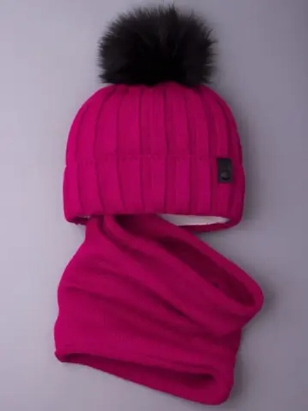 Шапка детская зимняя вязаная с помпоном и снуд