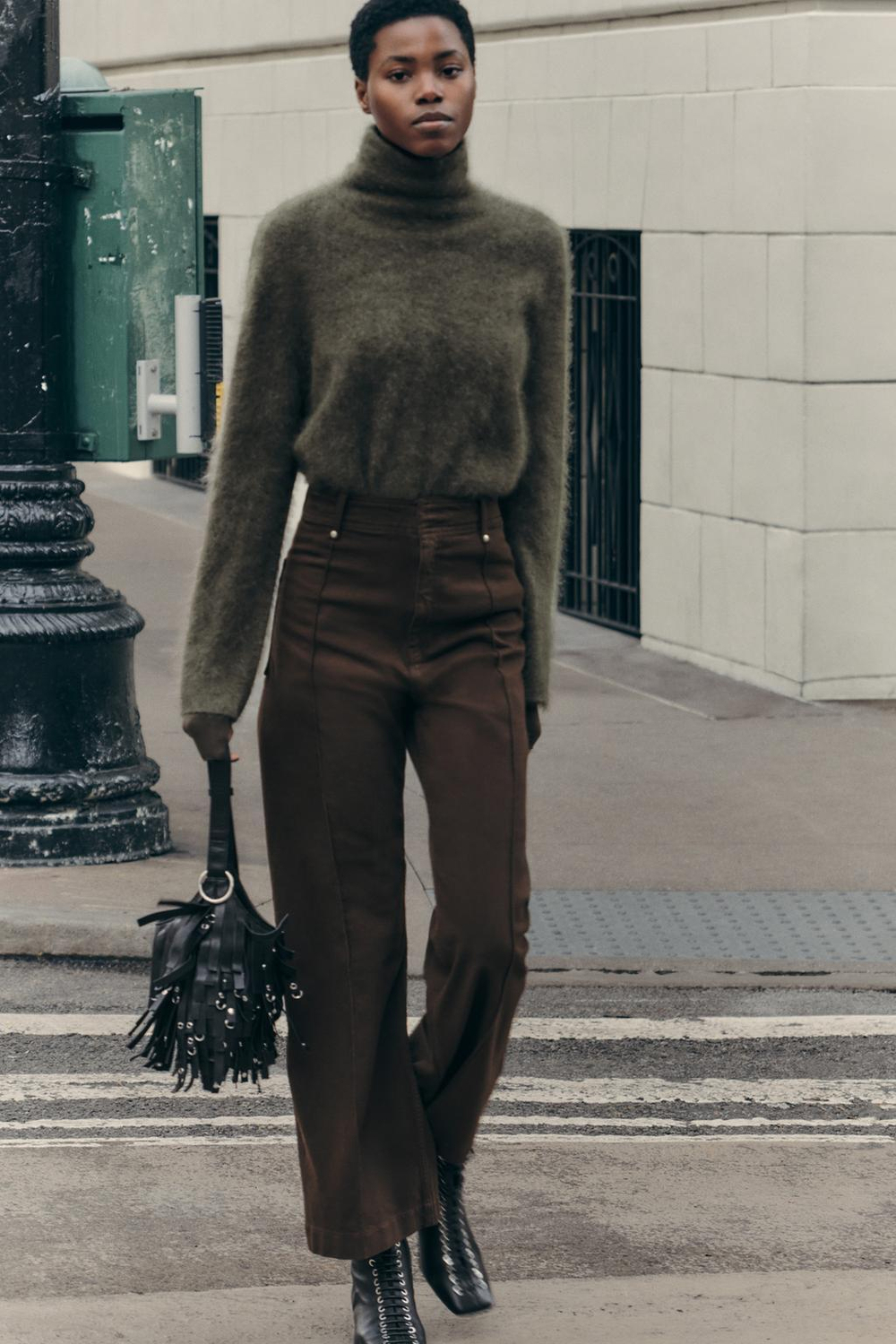 ZARA ДЖИНСЫ WIDE LEG С ВЫСОКОЙ ПОСАДКОЙ — ZW COLLECTION, КОРИЧНЕВЫЙ