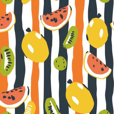 Яркий узор с полосами и фруктами