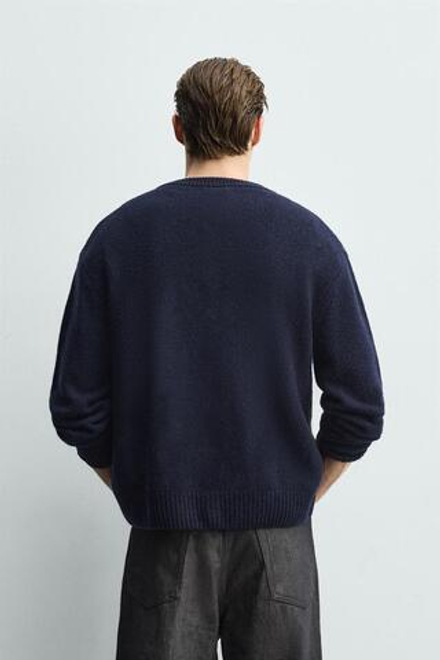 ZARA КАРДИГАН ИЗ 100% ШЕРСТИ С УЗОРОМ, СИНИЙ