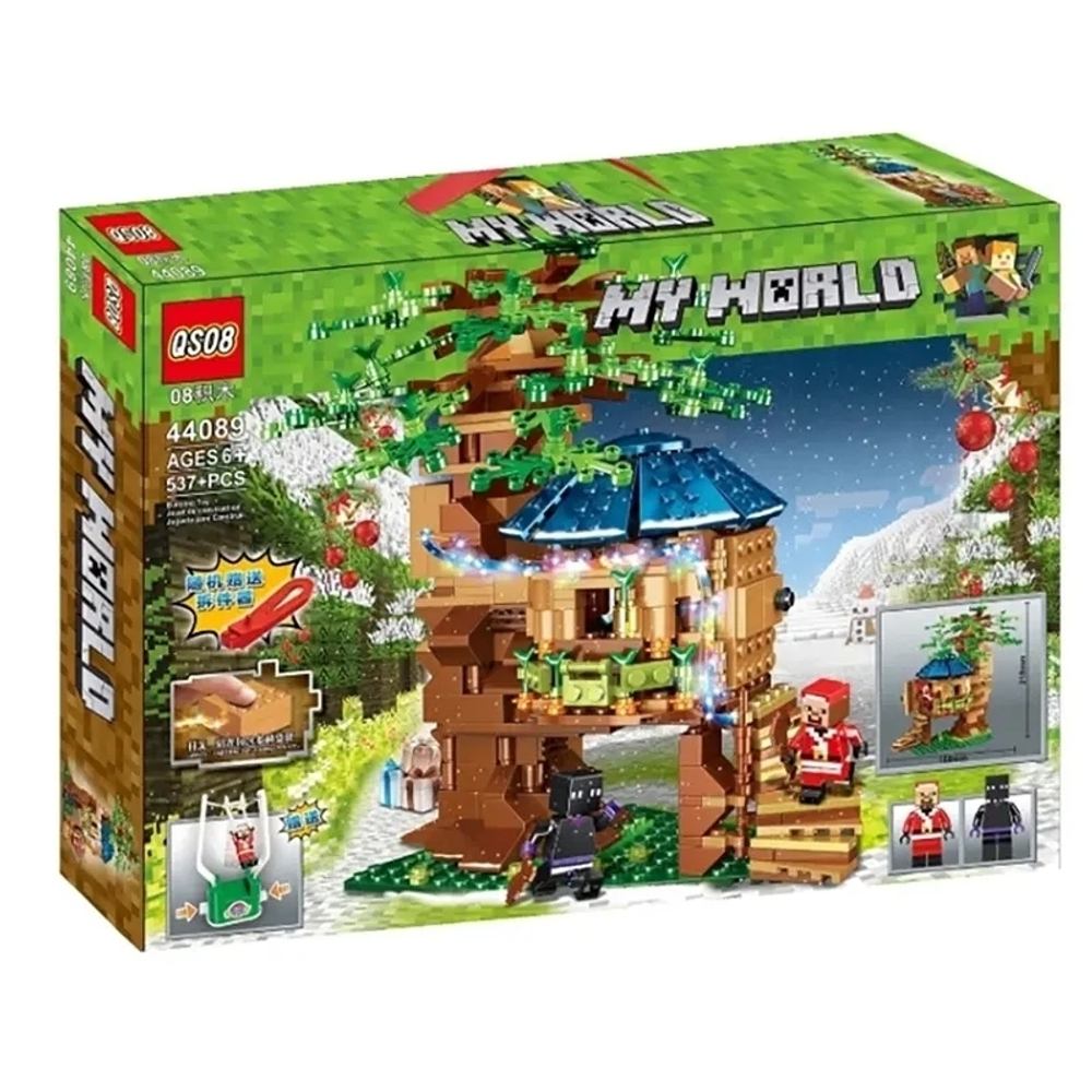 Конструктор Майнкрафт QS08, MY WORLD 44089 "Дом на дереве" с LED подсветкой, 537 деталей