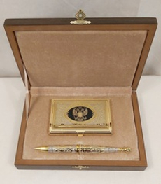 Набор "Гербовый"  (Златоуст) №21 визитница (Златоуст), ручка