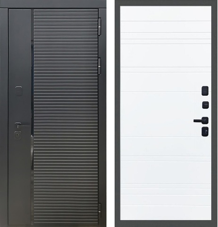 Входная металлическая дверь Рекс 30 Кварц черный / ФЛ-14 Лайн Силк сноу (белый матовый, без текстуры)