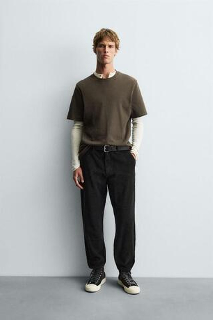 ZARA ВЕЛЬВЕТОВЫЕ БРЮКИ CARROT FIT, ЧЕРНЫЙ