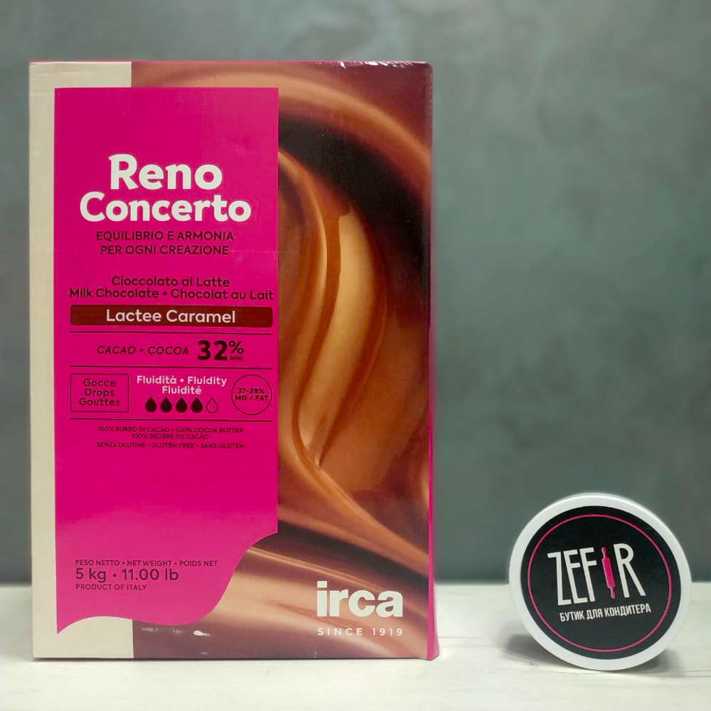 Молочный шоколад RENO CONCERTO LACTEE CARAMEL 32%, IRCA  Италия, 500гр