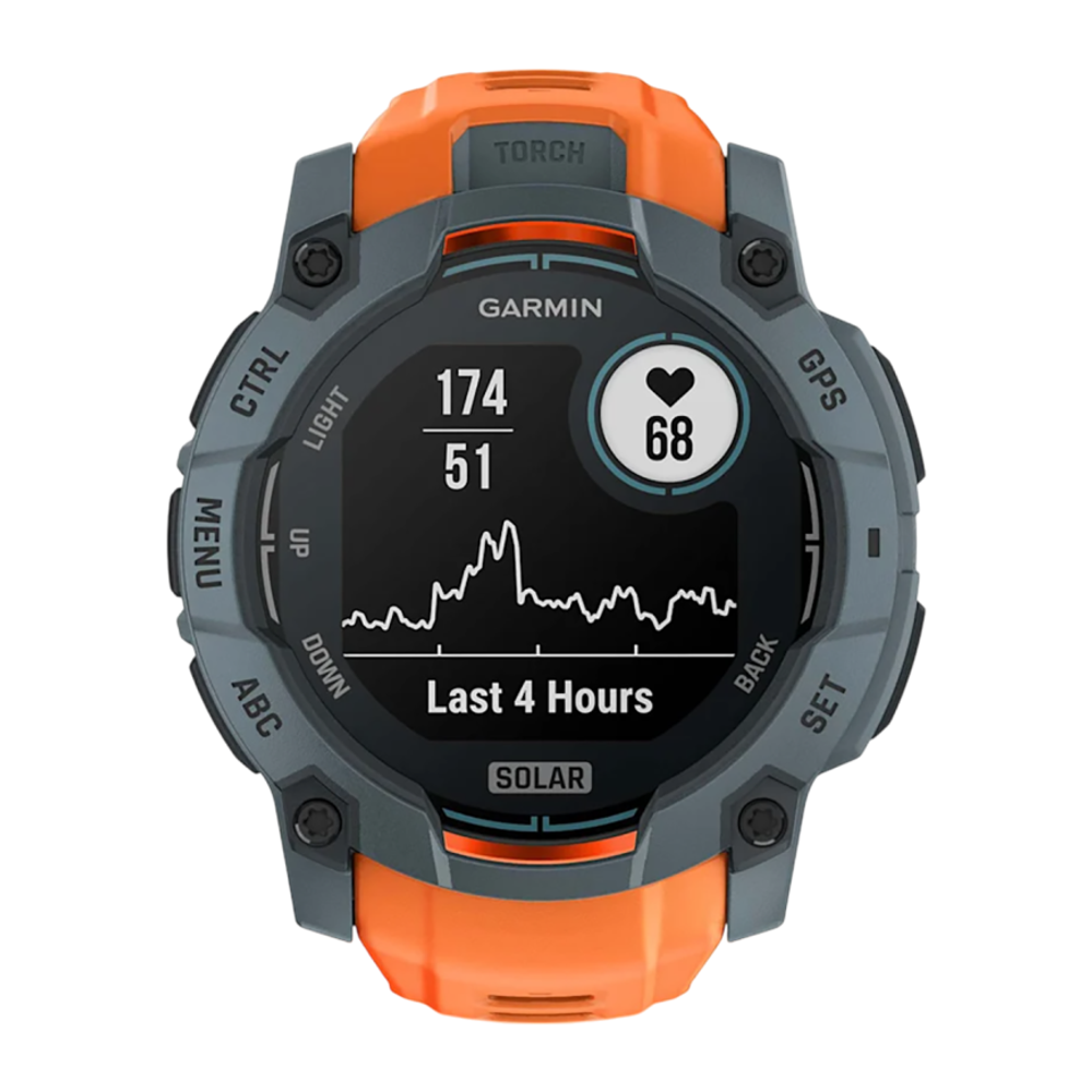 Спортивные часы Garmin Instinct 3, 50 мм, Solar, силиконовый ремешок цвета «солнцестояние» Безель сумеречного цвета, дисплей Solar со стеклом Power Glass. Ремешок с классической застёжкой — на запястье обхватом 141–213 мм