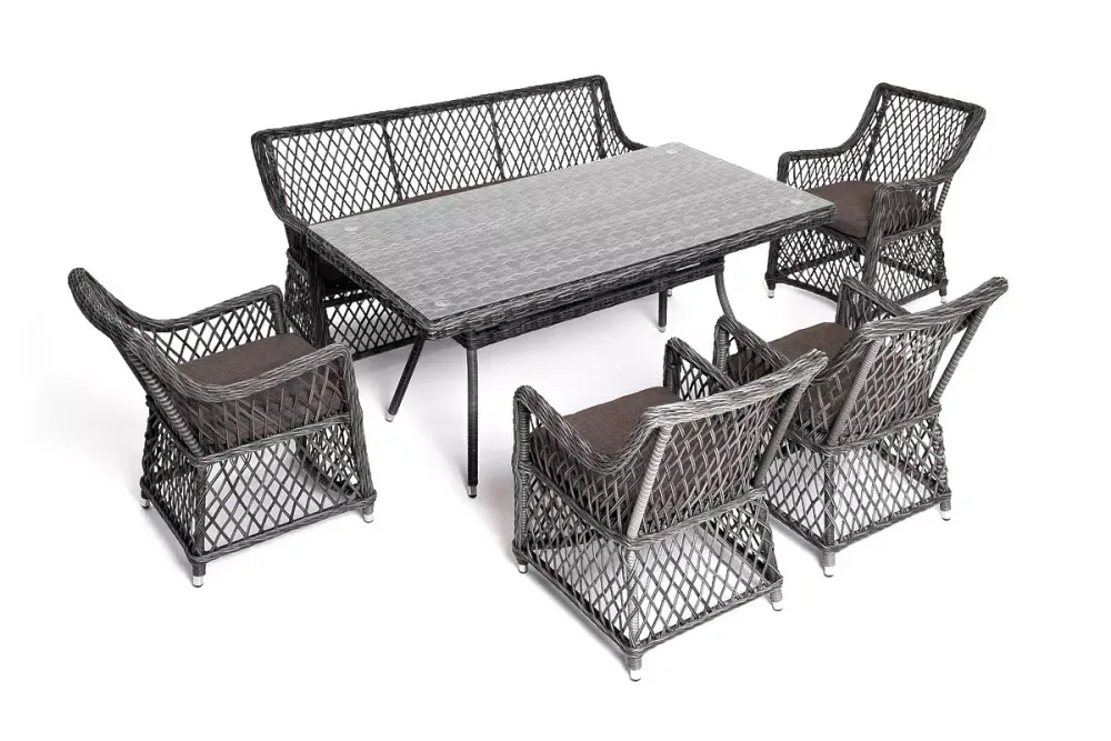 "Катания" обеденная группа плетеная на 6 персон, цвет графит