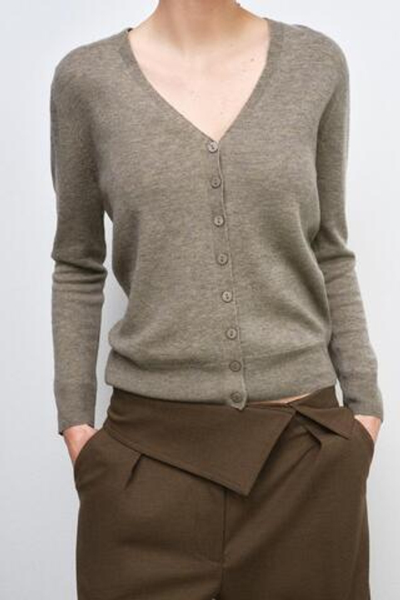 ZARA КАРДИГАН ИЗ 100% СВЕРХМЯГКОЙ ШЕРСТИ, СЕРО-КОРИЧНЕВЫЙ МЕЛАНЖ