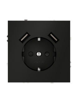 Розетка 1-м СП S70 16А с USB A+A с заземл. защ. шторки механизм черн. матов. Voltum VLS040408