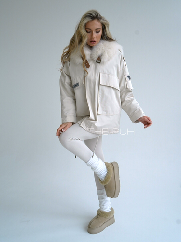 Хлопковая парка ARMY бежевого цвета с мехом белого песца