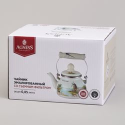 ЧАЙНИК AGNESS ЭМАЛИРОВАННЫЙ СО СЪЕМНЫМ ФИЛЬТРОМ ИЗ НЖС СЕРИЯ "LAVENDER CATS", 0,85 Л