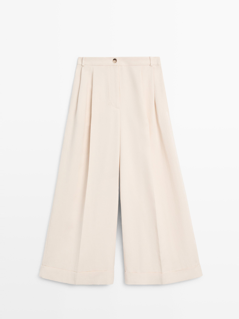 Massimo Dutti Свободные брюки с подвернутыми штанинами, кремовый